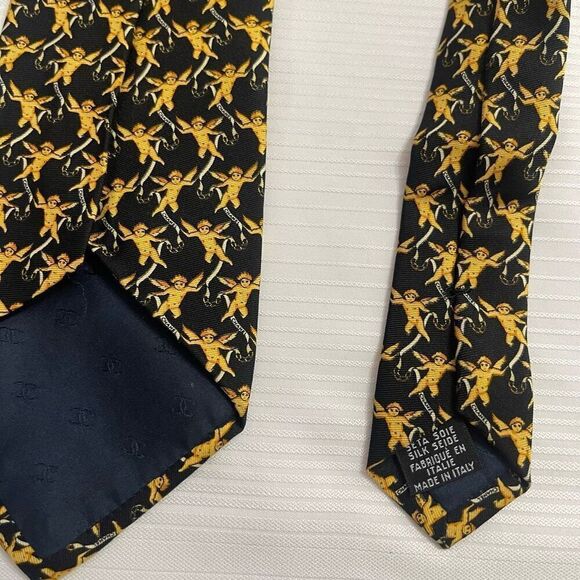 CHANEL PARIS Classic Luxury Black Cherub Angel Necktie 100% Silk Made in Italy - Picture 6 of 9